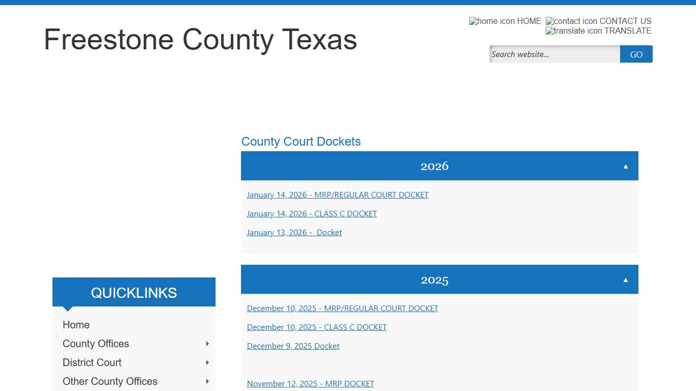 County Court Dockets - Freestone County