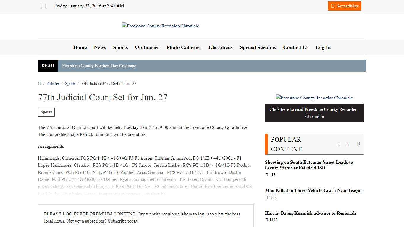 77th Judicial Court Set for Jan. 27