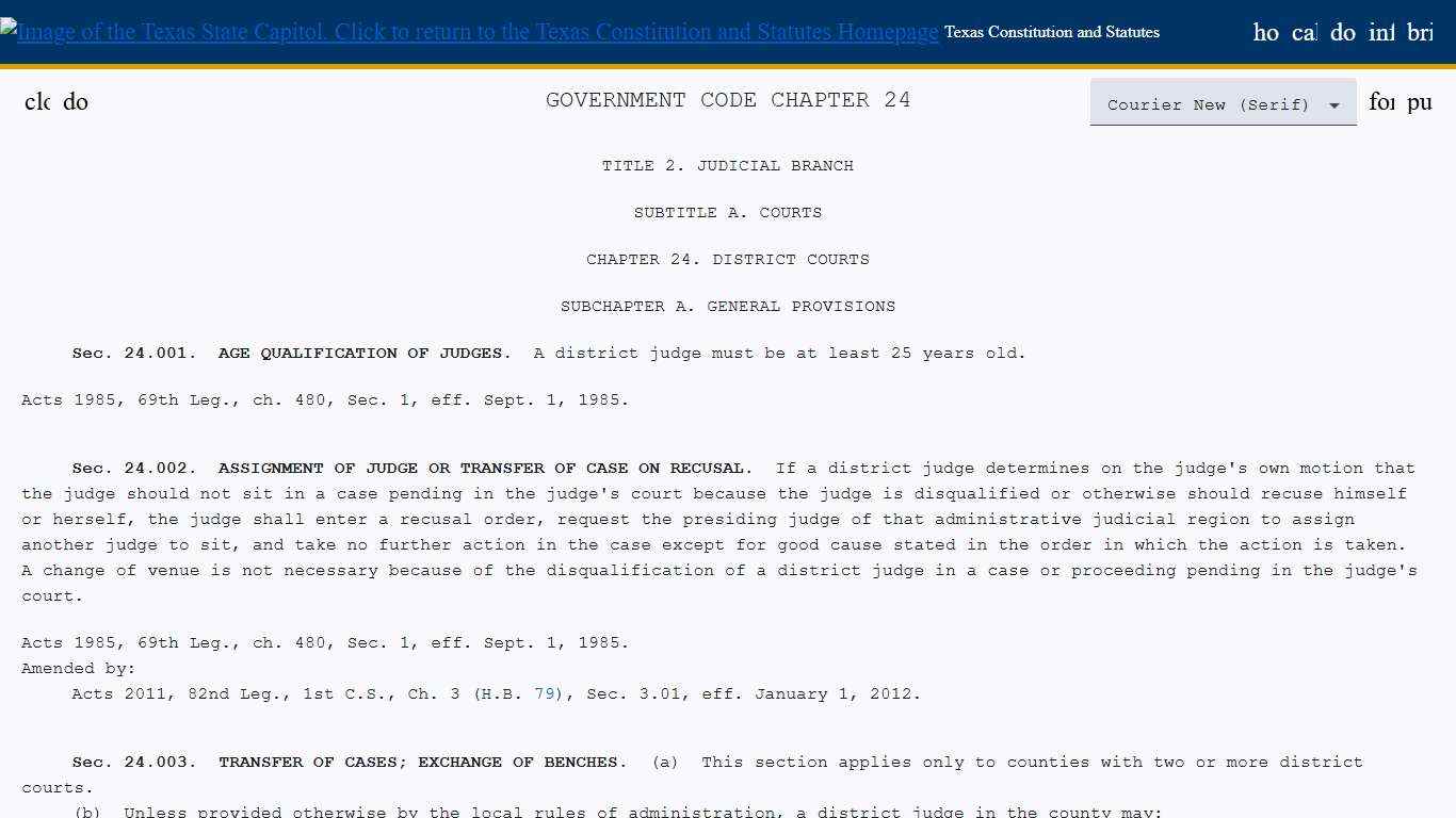 Texas Constitution and Statutes